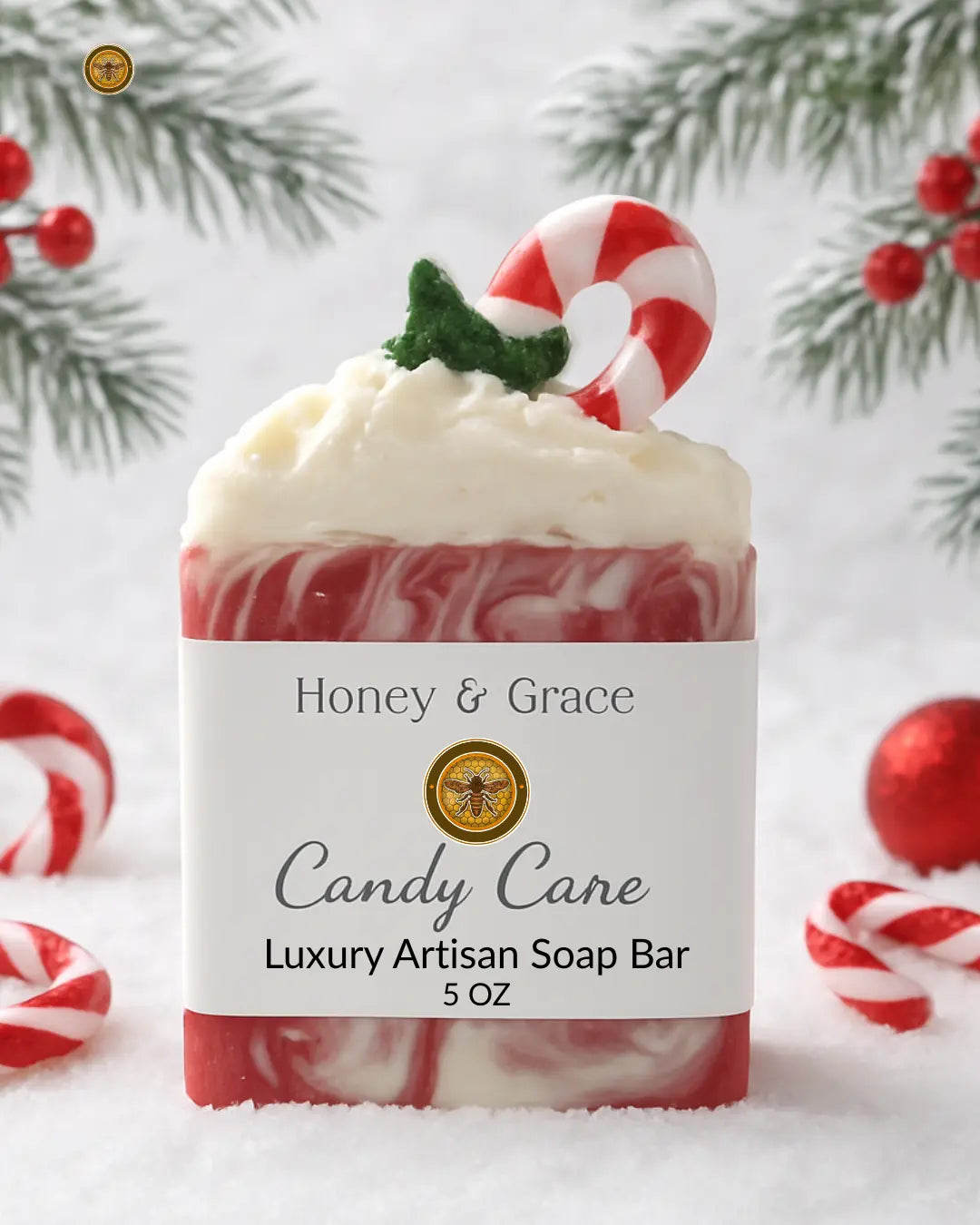 Honey and Grace Candy Cane Luxury Bar Soap 5 OZ Honey and Grace Soap Co.