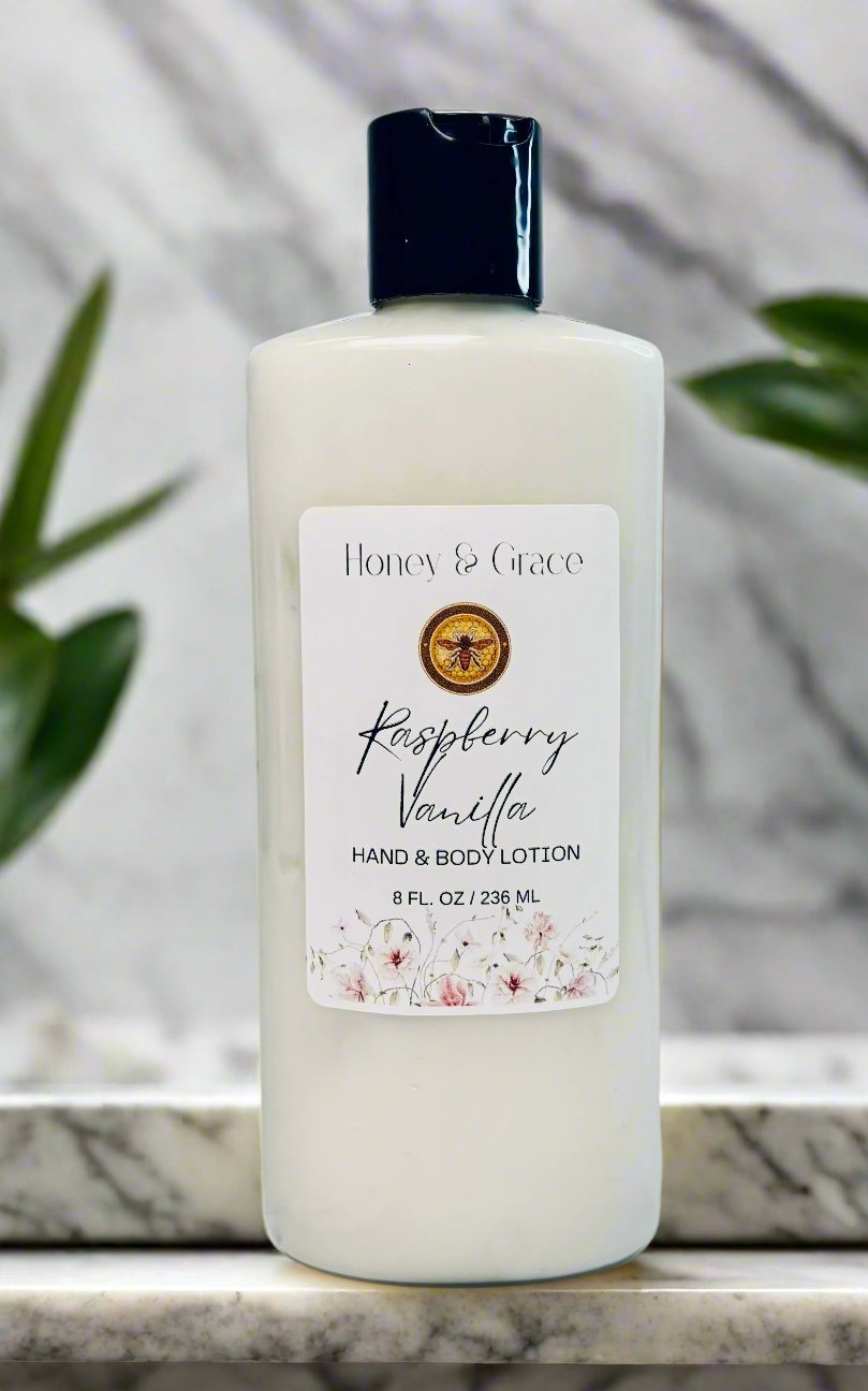 Honey and Grace Raspberry Vanilla Hand and Body Lotion 8oz Honey and Grace Soap Co.