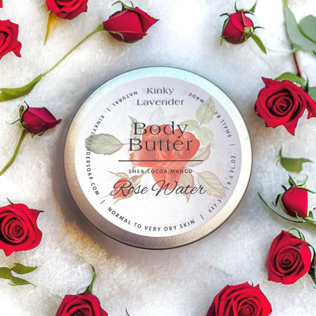 Rose Water Moisturizing Shea Butter Body Butter 8oz - Kinky Lavender Soap Co.