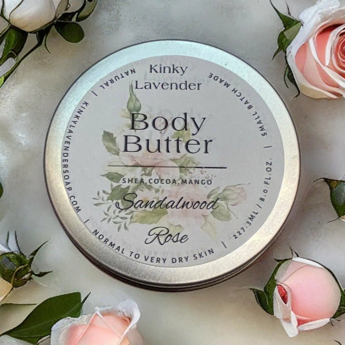 Sandalwood Rose Moisturizing Shea Butter Body Butter 8oz - Kinky Lavender Soap Co.